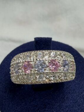 Sterling Silver Pink and Silver Gemstone Ring size 6 #9STR